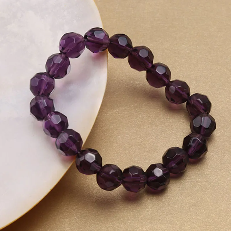 JYX Amethyst Elastic Bracelet 10mm Faceted Round Purple Crystal Beads Thread Stretch Hand Chain 7.5&quot jewelry For women | Украшения и