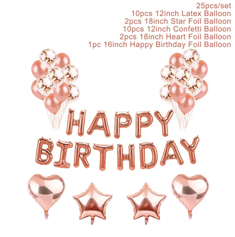 HB ballon set 1 QIFU розовое золото баннер «С Днем Рождения» Декор Детский Душ Баннер для вечеринки в честь Дня Рождения DIY Декор красочный воздушный шар баннер - Цвет: HB ballon set 1