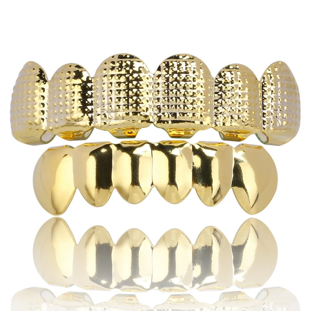 Хип Хоп рок золотые зубы grillz Bump решетки текстуры Топ и низ грили набор мужской