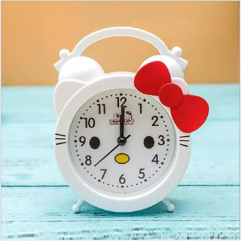 Новое поступление креативный милый мультяшный тихий будильник hello kitty маленький будильник для детей и студентов - Цвет: Red