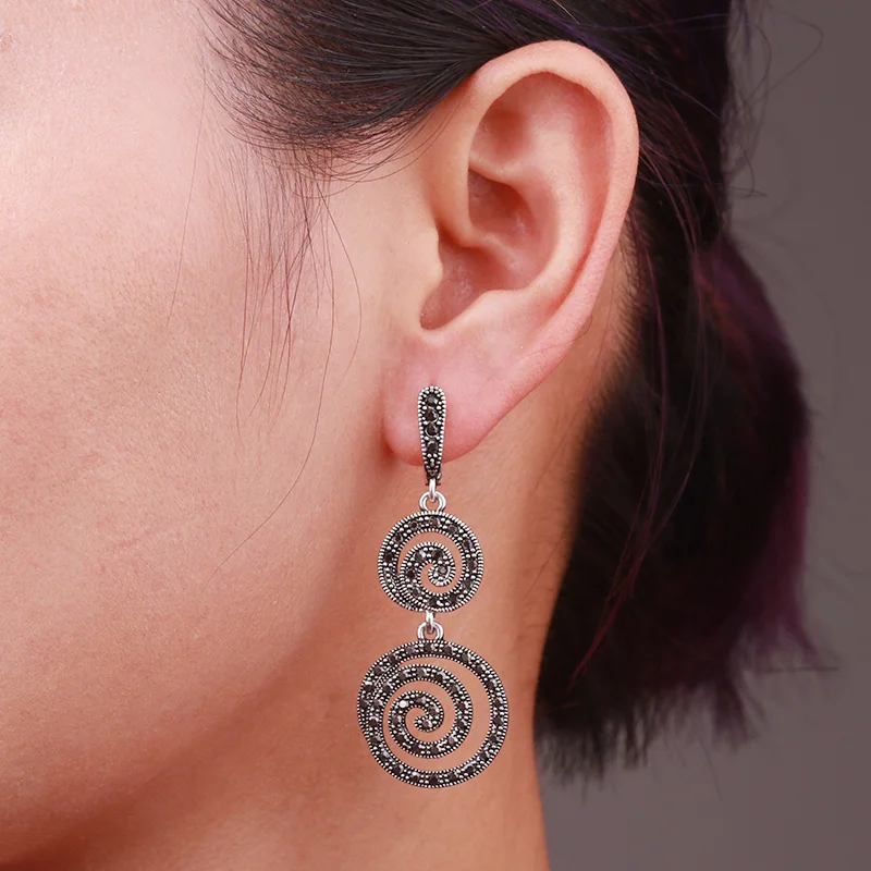 Винтажные Ювелирные изделия Feelgood серебряные серьги черные кристаллы висячие для