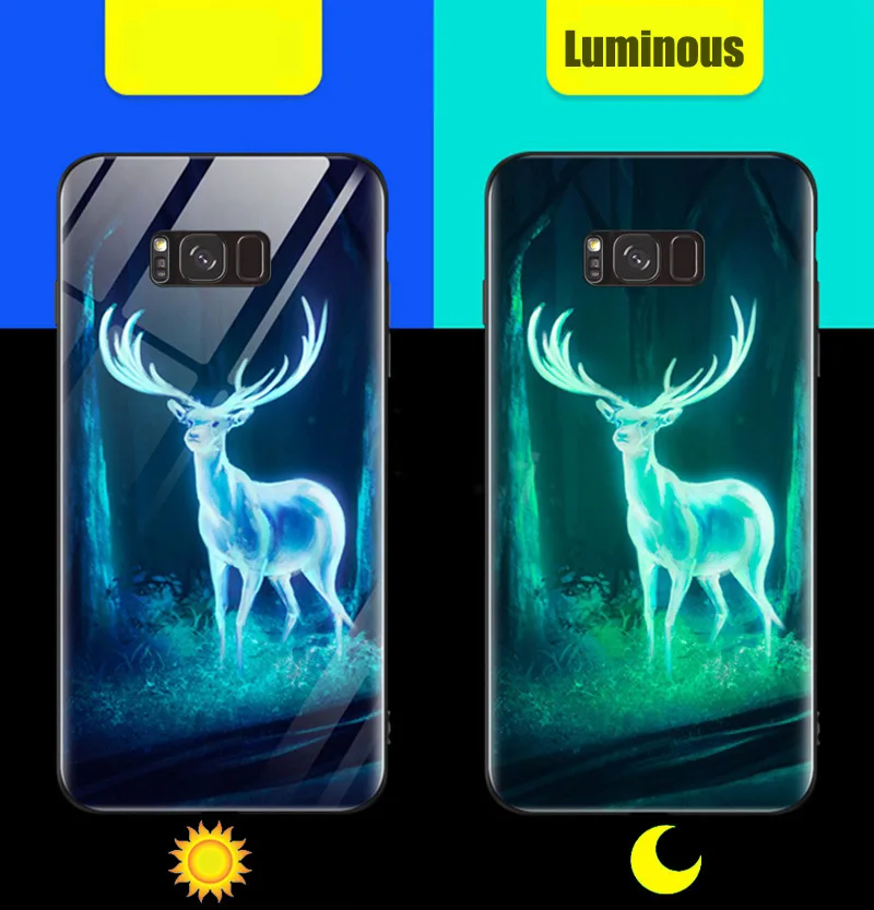 Reindeer Светящийся чехол BFOLLOW для samsung Galaxy S9/S9 Plus/S8/S8 Plus/Note 8 9, жесткая задняя крышка из закаленного стекла - Цвет: Reindeer