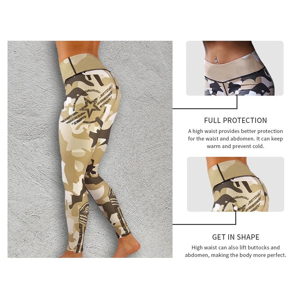 Women's Leggings Fitness Pants Elastic Women Sporting Leggins Gradient Print Khaki amouflage Workout Push Up |