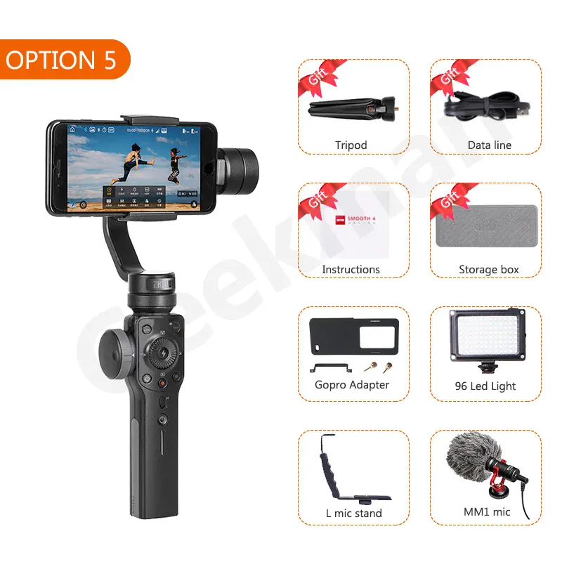 ZHIYUN Smooth 4 Q2 смартфон ручной 3 оси Gimbal стабилизатор Экшн камера Steadicam для телефона Gopro SJCAM pk DJI OSMO Карманный - Цвет: Option 3