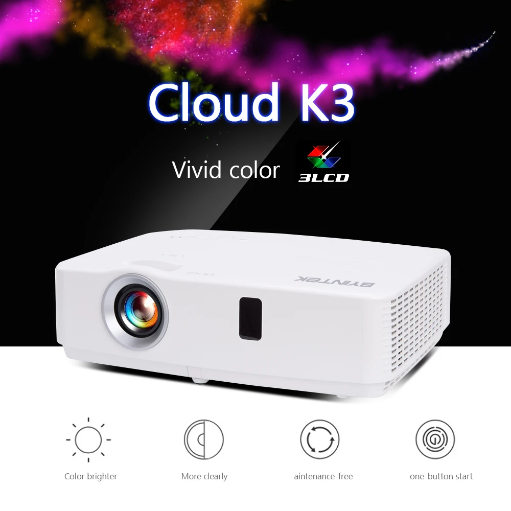 BYINTEK бренд Cloud K3 300 дюймов дневной свет 3300ANSI 3LCD видео фильм 1080P проектор Full HD для
