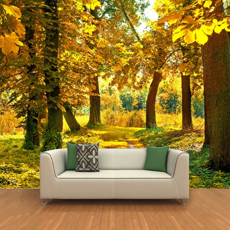 

HD Autumn Forest Yellow Maple Leaf 3D Mural Nature Photo Wallpaper Living Room TV Dining Room Romantic Classic Decor 3D Fresco