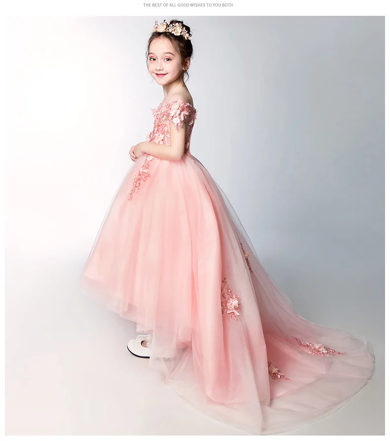 He's Bride Flower Girl Dresses for Wedding The Children's Princess Pink Lace Luxury Sweep Train Party First Communion | Свадьбы и