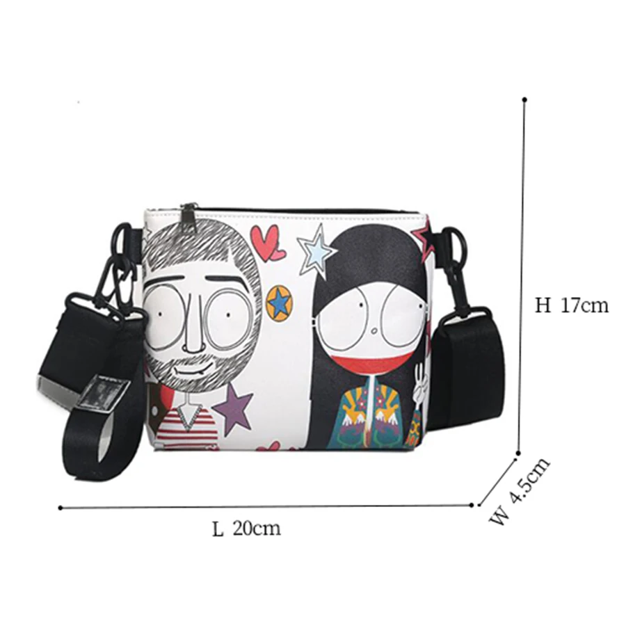 Harajuku Fun Cartoon Printing Characters Wide Straps Shoulder Bags Women Handbag Purse Mini Street Style Girls Messenger Bag New | Багаж и
