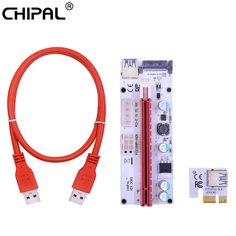 CHIPAL 60 см 100 VER008S PCI E Riser Card 008S Express PCIe 1X к 16X адаптеру 4Pin 6Pin SATA Power для майнинга