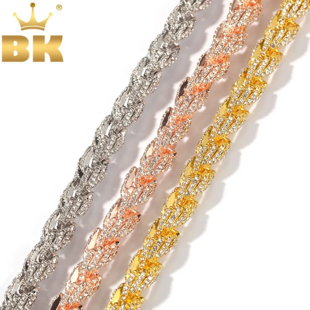 Цепочка с микрозакрепкой THE BLING KING плетеная цепочка 9 мм ожерелье золотого цвета в