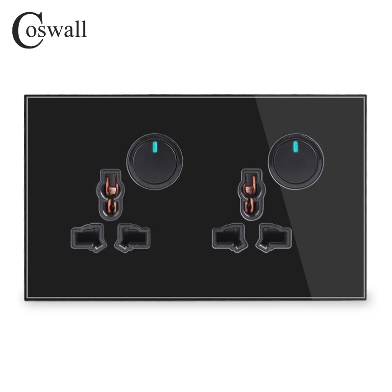 Coswall, полностью стеклянная панель, 13А, 2 комплекта, универсальная настенная розетка, 2 комплекта, 2 способа включения/выключения, переключатель через светильник, переключаемый светодиодный индикатор