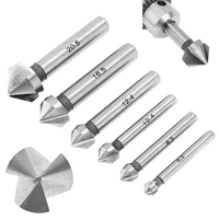 round shank 6pcsset 3 flute hss hard metals natural color three edge chamfer chamfering end mill cutter countersink drill bit