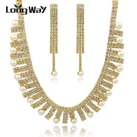 longway gift crystal imitation pearl statement necklaces earrings sets gold color jewelry sets accessories for women set150075