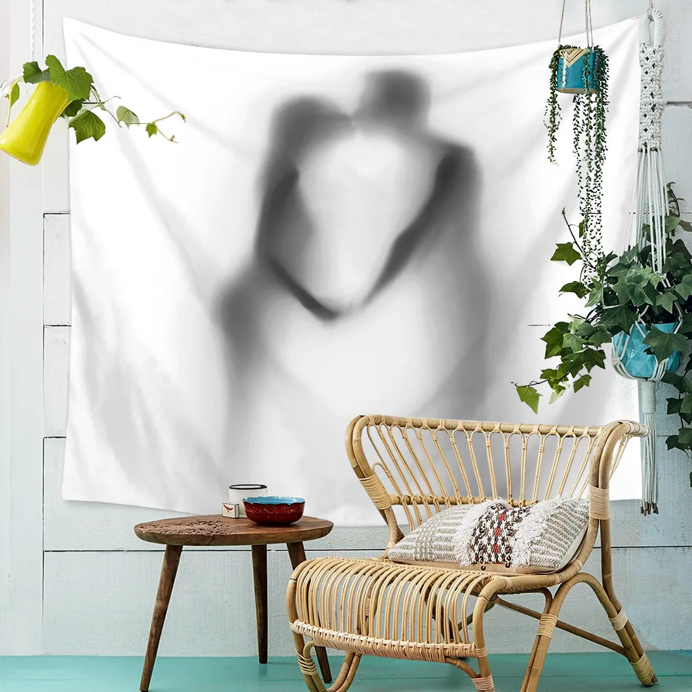 White and Blank Simple Scared Printed Shadow Wall Hanging Multifunction Tapestries Beach Towel People Sitting Blanket | Дом и сад