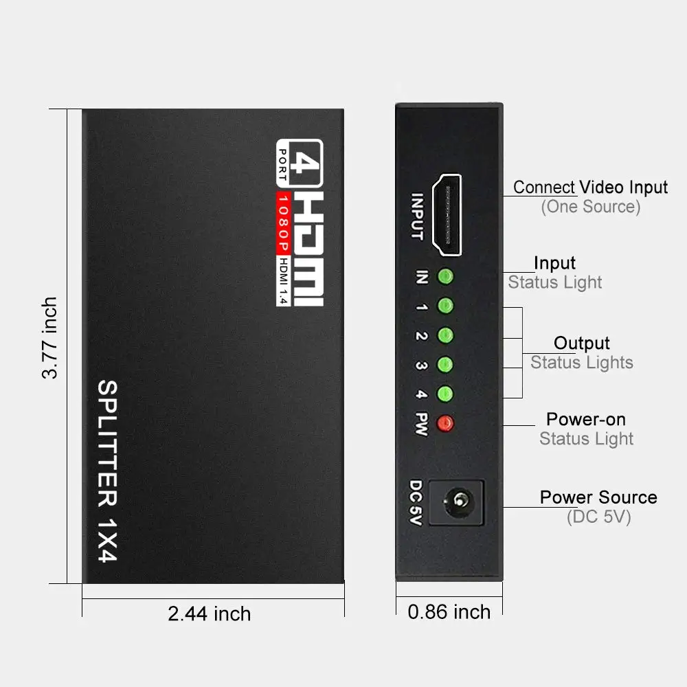 HDMI коммутатор 1X4 1 в 4 Выход HDMI сплиттер усилитель 1X2 1 в 2 выход Поддержка HDCP 1080P 4 к/2 к 3D для HDTV DVD PS4 Xbox