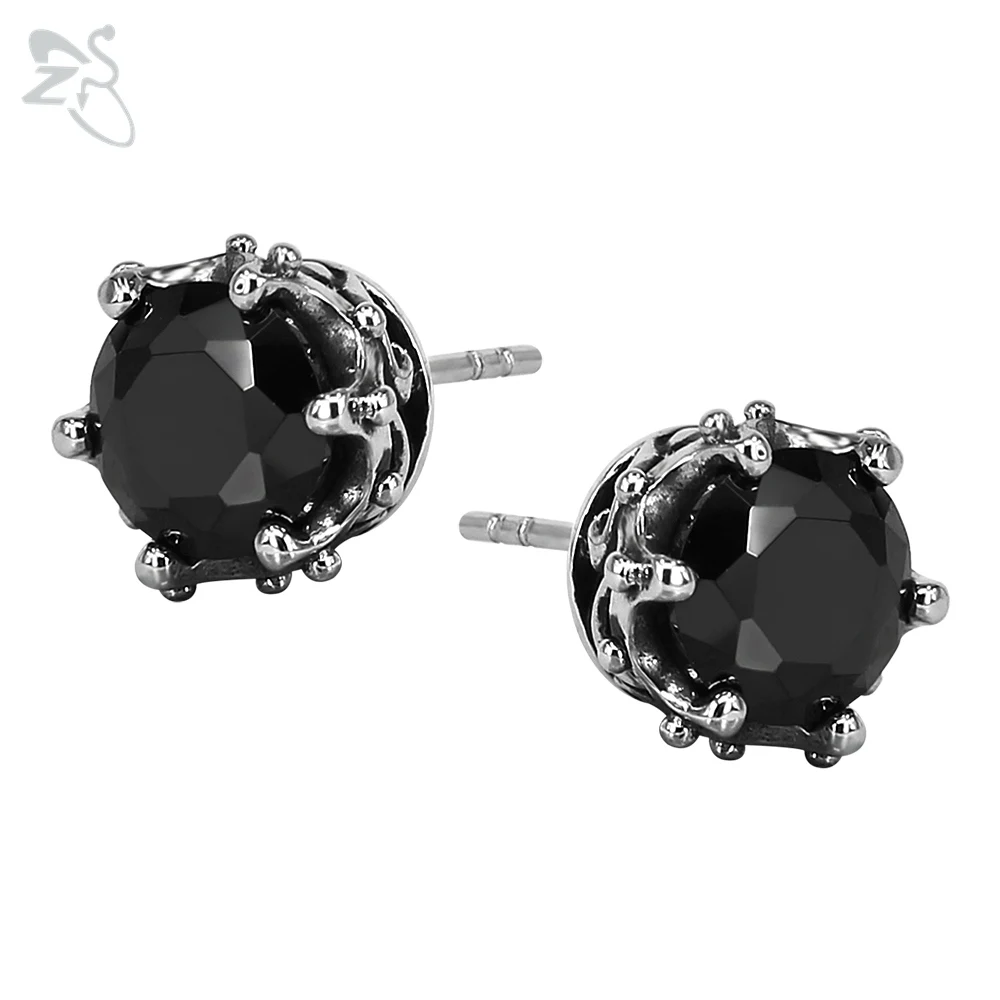 

Black Ear Stud Earrings With Stone Round Brincos Crystal Stainless Steel Earing Helix Piercing Punk For Women Men Body Jewelry