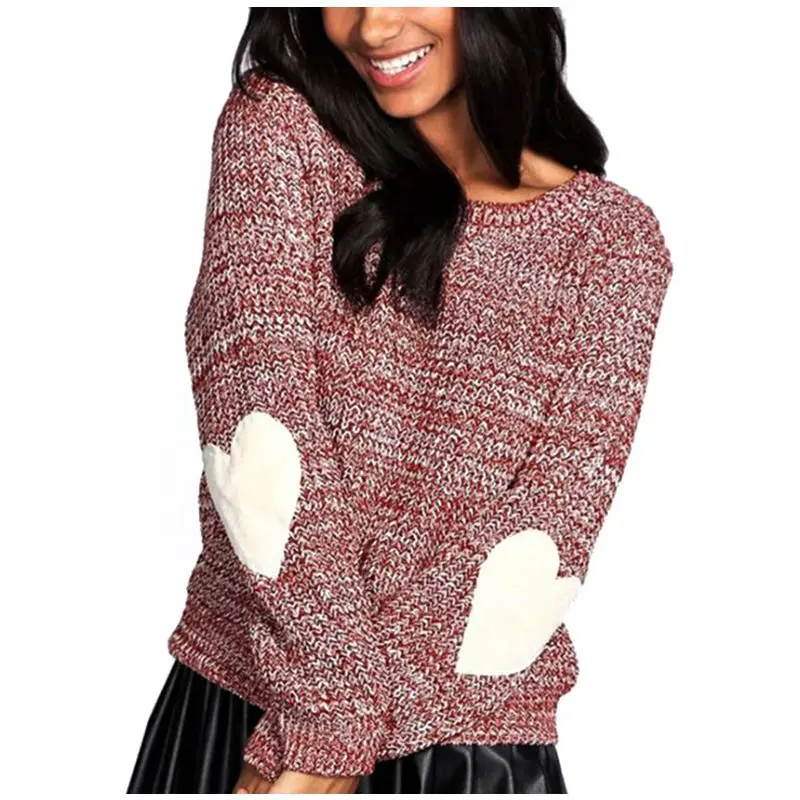 Autumn Winter New 2017 Women Knitwear Fashion Jumper Heart-shaped Spliced Knitted Sweaters Womens Long Sleeve Pullover Tops | Женская
