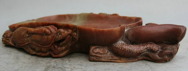 524 15&quot Chinese Dynasty palace Shou Shan Stone Two Dragon fan inkstone inkslab Discount 35% | Дом и сад