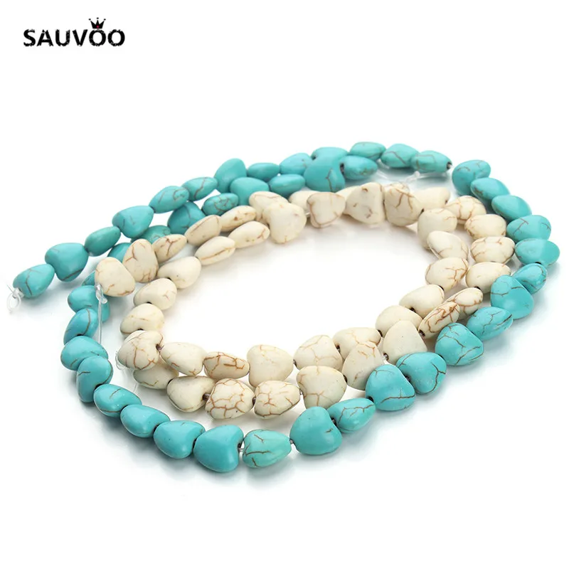 Бусины SAUVOO в форме сердца 10 Х9 мм белые синие нитка F1288|howlite beads|white howlite beadswhite stone beads