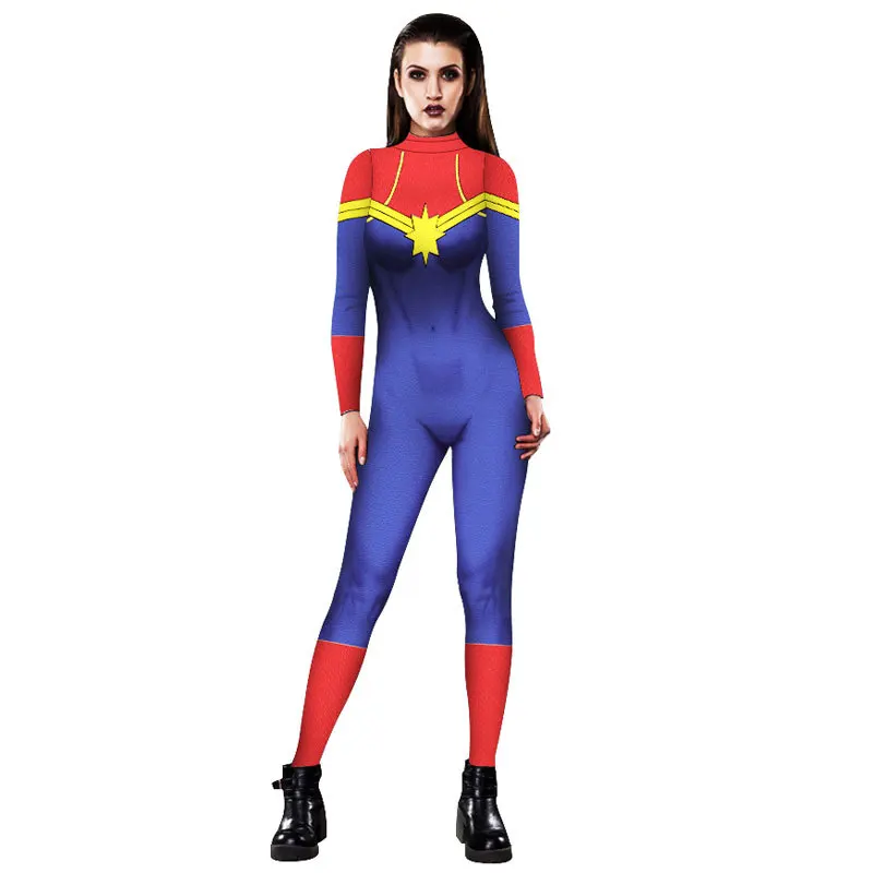 Captain Carol Danvers Jumpsuit Catsuit Sexy Cosplay Costumes Halloween Women Bodysuit Fancy Dress | Тематическая одежда и