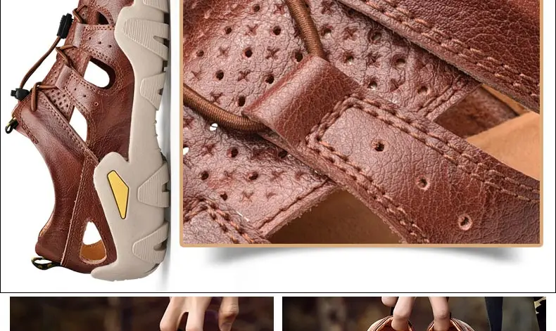 Новые стильные мужские уличные сандалии высококачественные кожаные сандалии летние легкие сандалии с ремешком на лодыжке Мужская обувь туристические сандалии