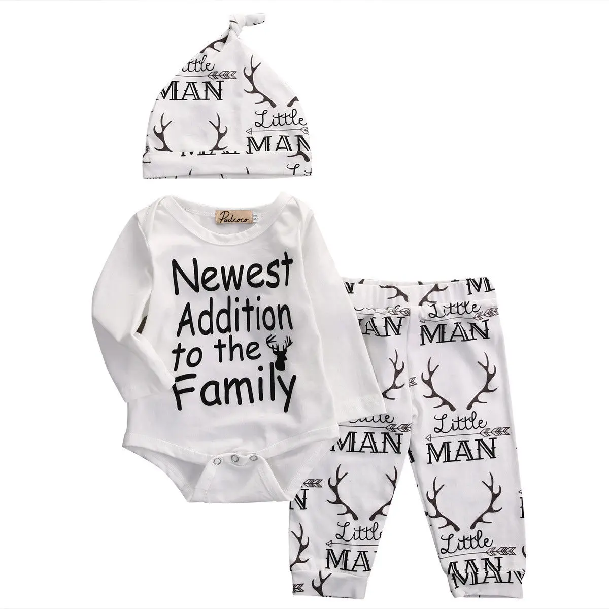 Autumn style baby boy clothes fashion cotton girl clothing set casual Deer romper+pants+hat 3pcs sets | Детская одежда и обувь