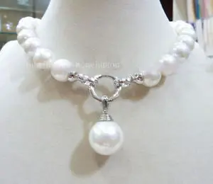 Authentic Jewelry 12MM WHITE ROUND SOUTH SEA SHELL PEARL NECKLACE Women Wedding shipping CZ Crystal stone gems | Украшения и