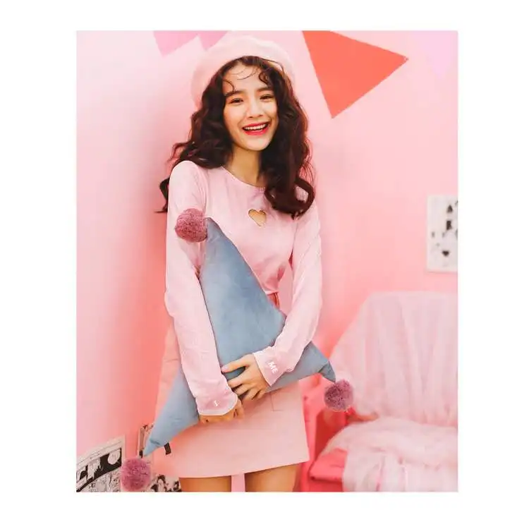 Новинка, летние женские футболки Ulzzang Harajuku с круглым вырезом и надписью, милые, милые, сексуальные, повседневные, тонкие, с длинным рукавом, топы TS031 - Цвет: Fen-Xin