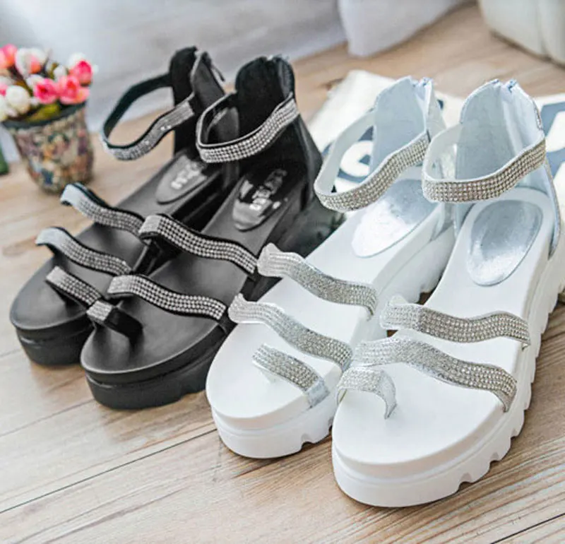 Гладиатор сандалии с горный хрусталь ремешок флип-флоп толстой подошве плоские