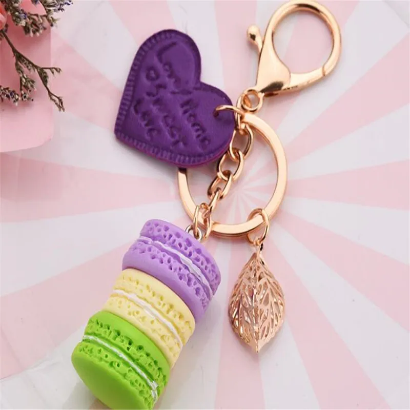 purple Macaron брелок торт пу любовь сплав лист Брелок Украшение подвеска на сумку брелок Лучший подарок на вечеринку ювелирные изделия B138 - Цвет: purple