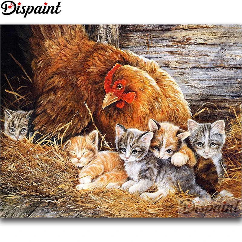 Алмазная живопись Dispaint вышивка крестиком 5D алмазная животное кошка курица