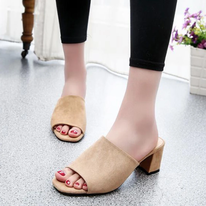 COVOYYAR/лаконичные женские тапочки мюли; коллекция года; Летние флоковые слинбэки; женские пляжные сандалии на высоком каблуке с открытым носком; шлепанцы без застежек; WSL560