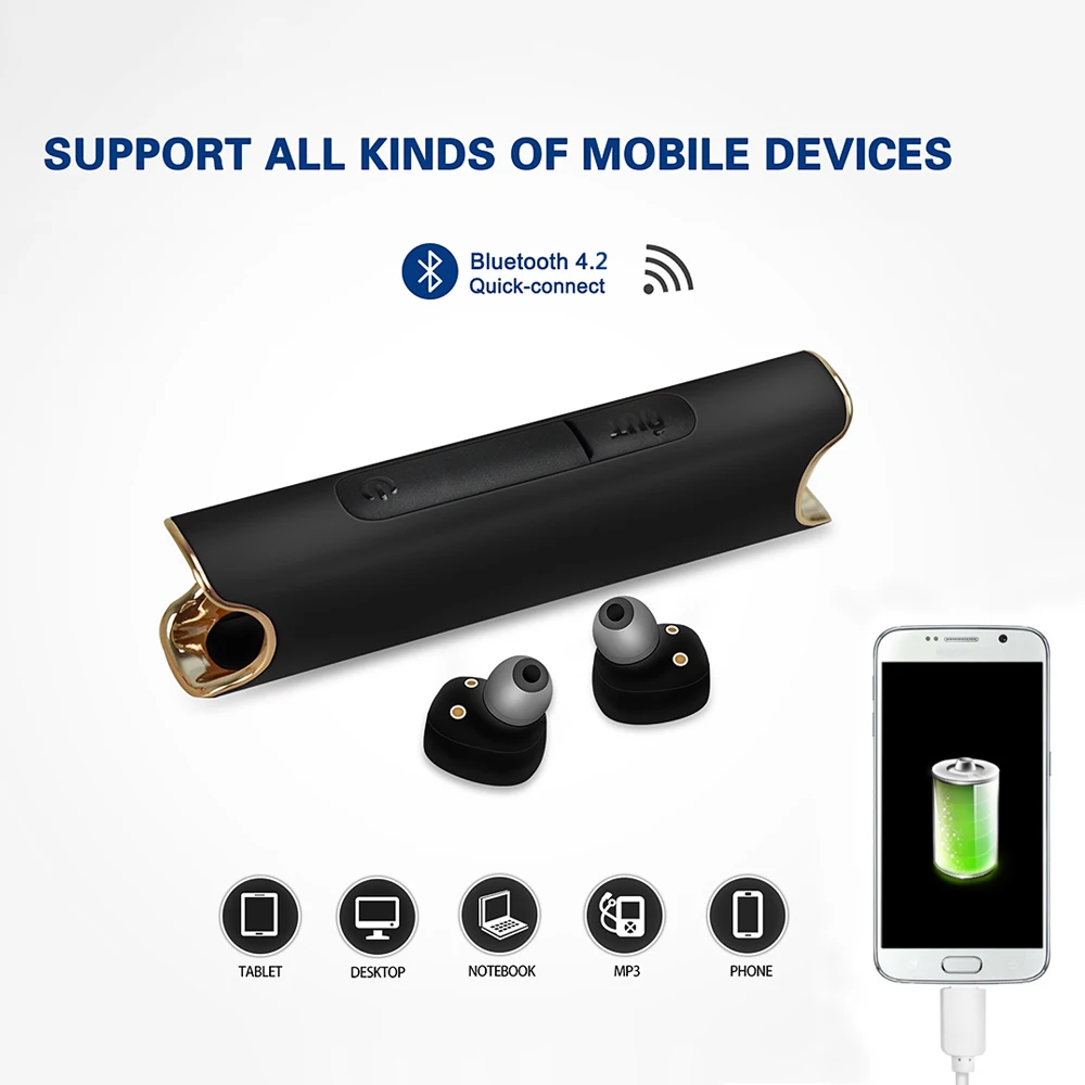 Мини Bluetooth наушники с зарядным телефоном микрофоном бас беспроводные Спортивные