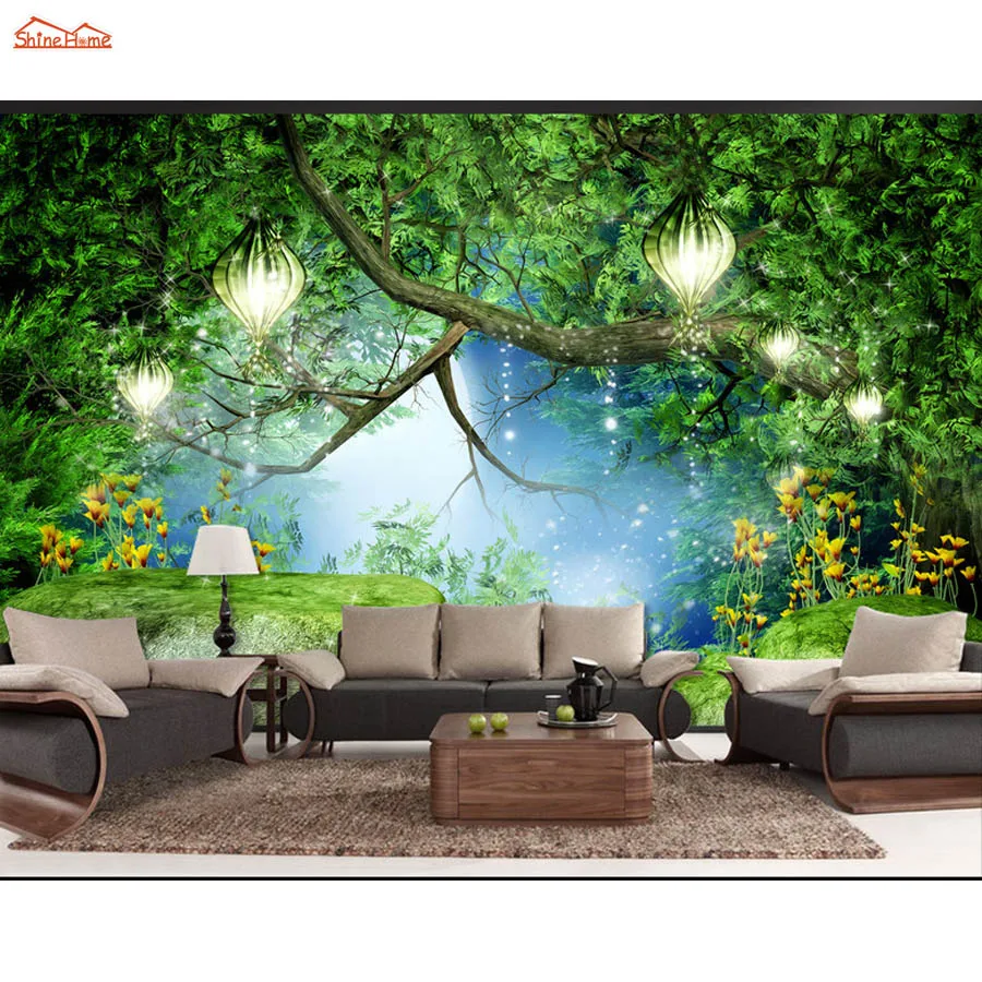 

Shinehome-Fantasy Forest Stone Bridge Trees Natural Mural Rolls 3 D Wallpaper for Living Room 3D Wall Paper Roll Papel De Parede