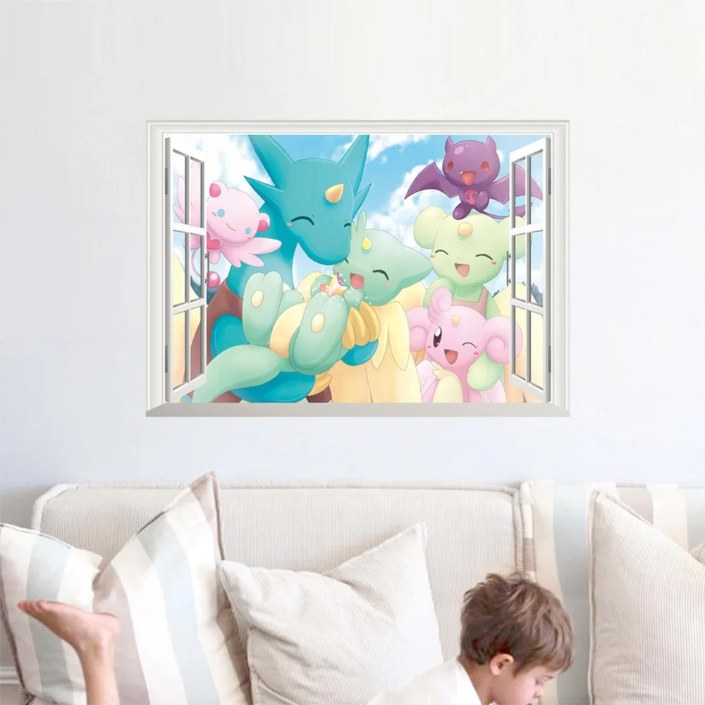 3D эффект мультфильм Pokemo наклейки на стену для детей комнаты домашний Декор