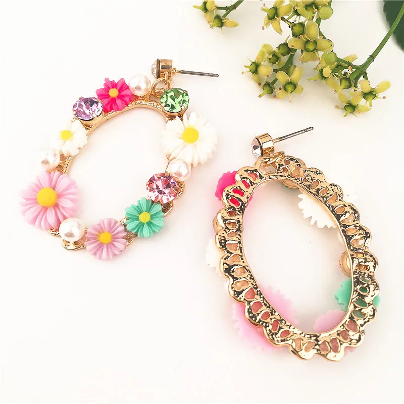 DiLiCa Big Flower Statement Earrings Female 2018 Summer Vintage Acrylic Geometric Dangle for Women Vacation Jewelry | Украшения и