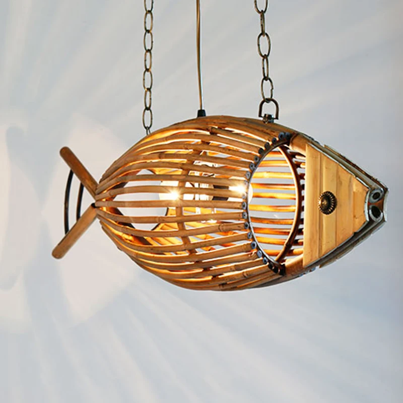 

Retro Bamboo L76cm Fish Pendant Light Handmade Wood Suspension Lamp for Living Room Dinning Room Home Pendant Lighting PA0552