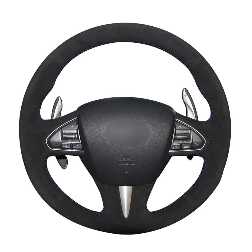 

Hand-stitched DIY Black Suede Car Steering Wheel Cover for Infiniti Q50 2014 2015 2016 2017-2018