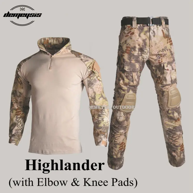 highlander Спортивные костюмы для боевых тренировок, Тактическая Военная форма для охоты, стрельбы, пейнтбола, костюм CS Wargame, рубашка+ штаны - Цвет: highlander