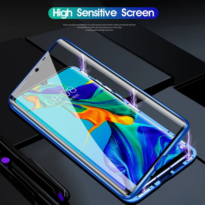 Double Curved 360 Full Body Case For Huawei P30 Pro P20 P20Pro P30Pro Phone Magnetic Metal Bumper &Front Tempered Glass Cover On |