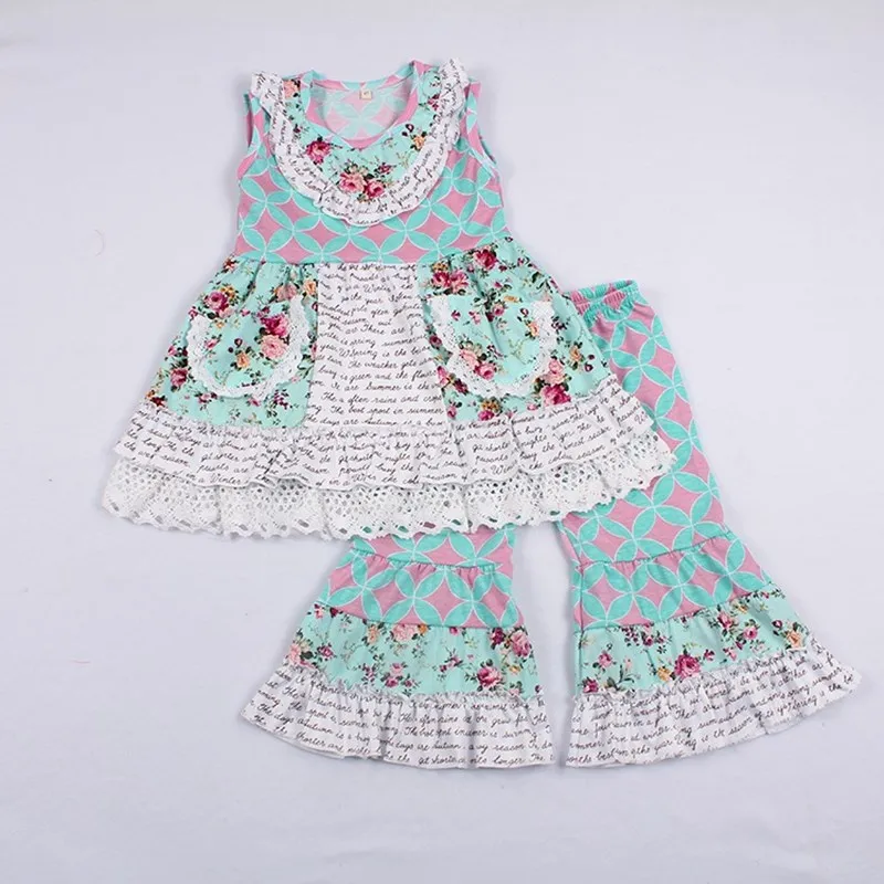 

Fashion Baby Girls Cute Vintage Design Floral Sleeveless Tunic and Capri Boutique Outfit Summer Clohthes Set