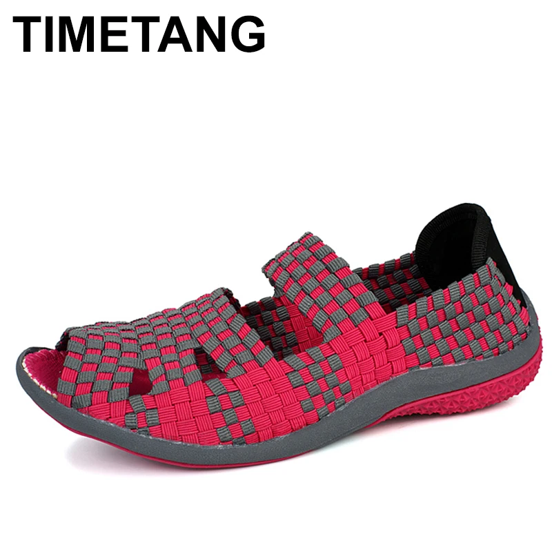 

TIMETANG 2018 летние Женские сандалии на низкой подошве; Женская плетеная женская обувь на плоской подошве нескольких цветов без шнуровки сандал...