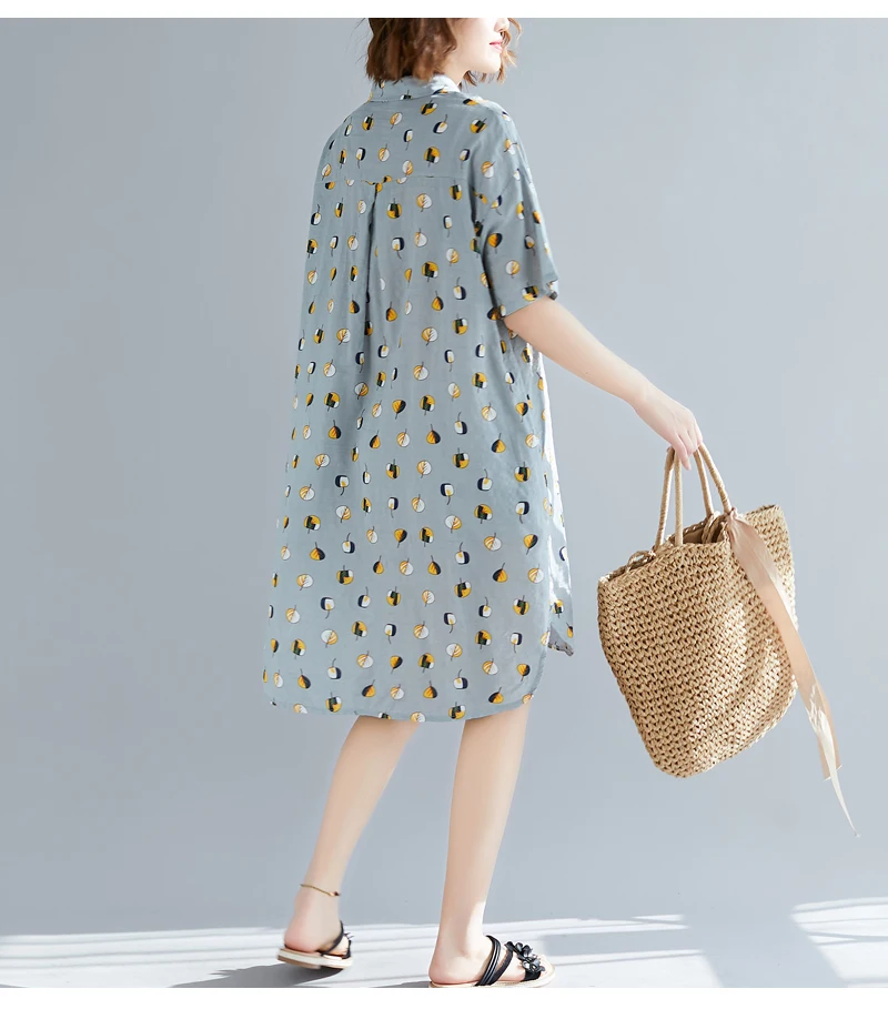 Women Casual Asymmetrical hem Cotton Linen Leaves Print Plus Size Blouse 2019 Summer Mid-Long Turn-down Collar Long Tunic shirt | Женская