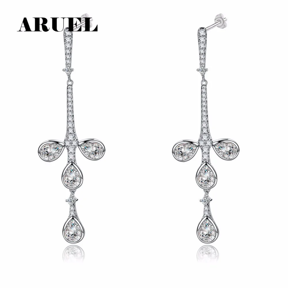 ARUEL Trendy Wedding Crystal Silver Water Drop Earrings Female Party Gift Fashion Women Cubic Zirconia pendientes Jewelry | Украшения и