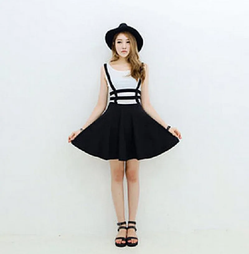 Women Sexy Pleated Suspender Skirt Braces Hollow Out Bandage Mini Skater Dress Grid A-shaped Back Strap Half-length | Женская одежда