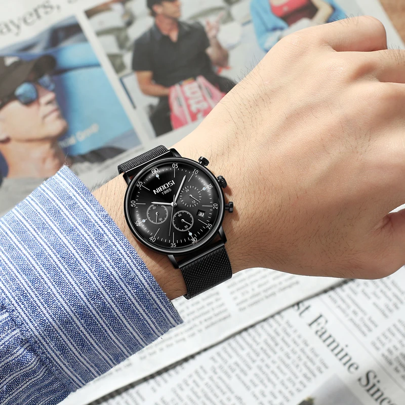 

NIBOSI Quartz Watch Men Arch Glass Watches Top Brand Luxury Mesh Male Clock Business Wrist Watch Relogio Masculino Montre Homme