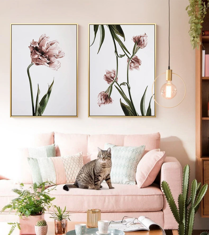 Nordic beauty life Pink Flowers Canvas Painting Romantic wall print Posters Pictures for Living Room Home Decor No Frame | Дом и сад