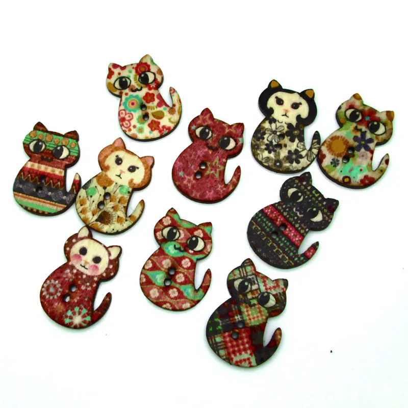 

50pcs Mixed Cats Wooden Sewing Buttons For Clothing Needlework Scrapbooking Wood Botones Decorative Crafts Diy Accessories