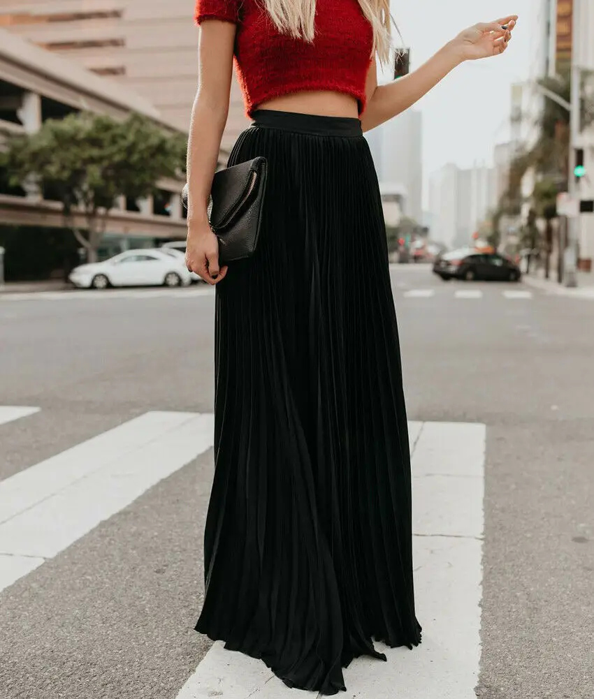 Для женщин Boho шифон длинная юбка макси женские пляжные Высокая юбка для офиса плиссированные Повседневный Сарафан Mulheres сделать партия Boho Praia