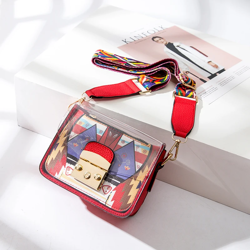 Женские сумки через плечо из ПВХ с широким ремешком 2018 кошельки и прозрачная